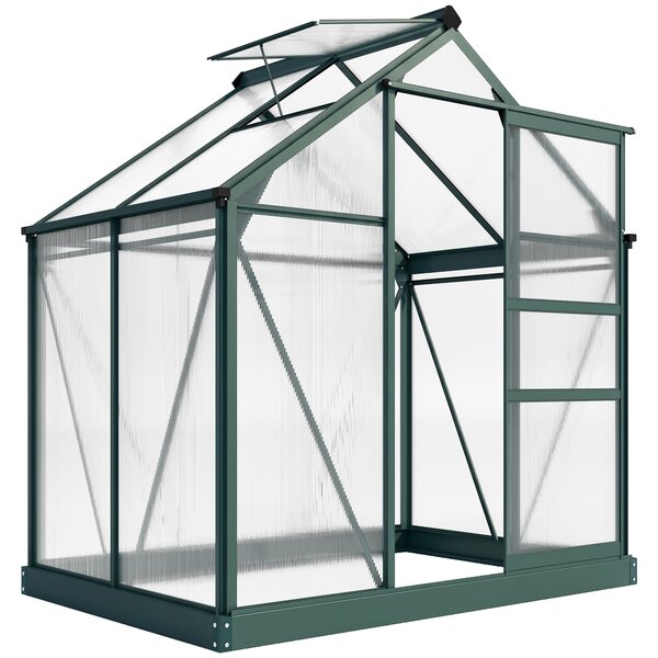 Outsunny Serra da Giardino con Grondaia, Finestra e Porta Scorrevole, in Policarbonato Anti UV, 190x132x201cm, Verde Scuro | Aosom Italy