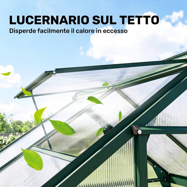 Outsunny Serra da Giardino con Grondaia, Finestra e Porta Scorrevole, in Policarbonato Anti UV, 190x132x201cm, Verde Scuro | Aosom Italy