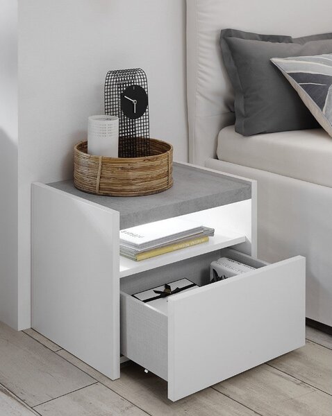 Set 2 Comodini 51x42x40 cm Everest bianco opaco cemento