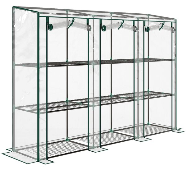 Outsunny Serra da Giardino 215x46x151cm, 3 Porte Avvolgibili, 9 Ripiani, Struttura Acciaio, Copertura PVC, Trasparente | Aosom Italy