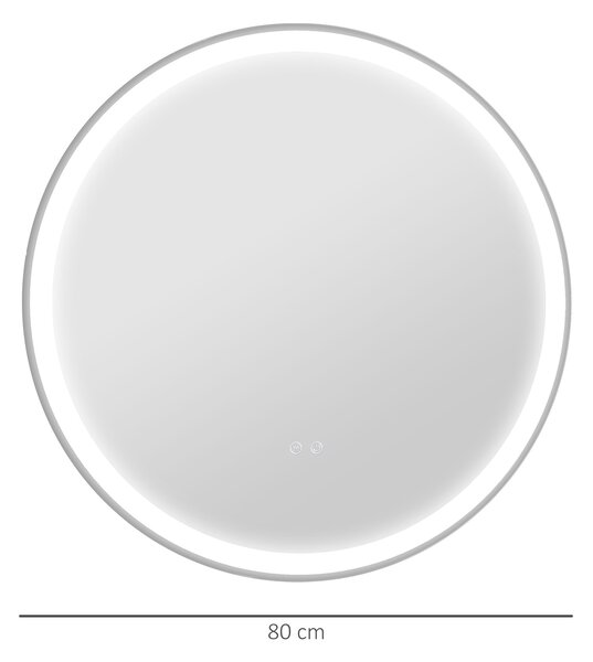 Kleankin Specchio Bagno con Luce LED Rotondo 80cm, 3 Colori, 3000-6500K, Interruttori Touch, Memoria, Antiappannamento | Aosom Italy