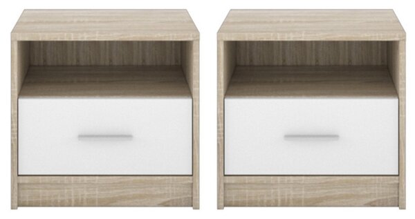 Set 2 Comodino 49,5x33,5x42 cm Nepo rovere sonoma bianco