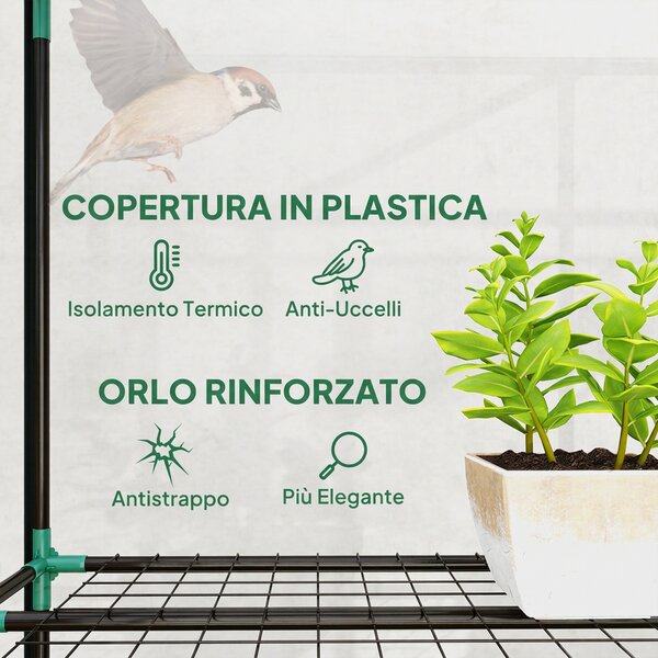 Outsunny Serra da Giardino 215x46x151cm, 3 Porte Avvolgibili, 9 Ripiani, Struttura Acciaio, Copertura PVC, Trasparente | Aosom Italy
