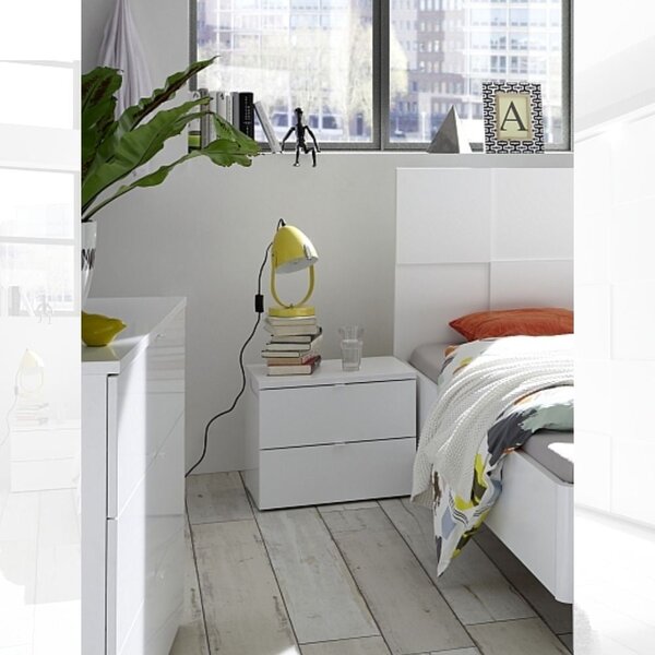 Comodino Ottica 2 cassetti bianco laccato opaco