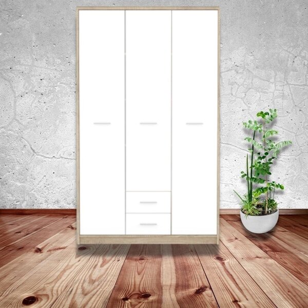 Armadio Nepo 118,5x54x196,5 cm 3 ante 2 cassetti rovere sonoma bianco