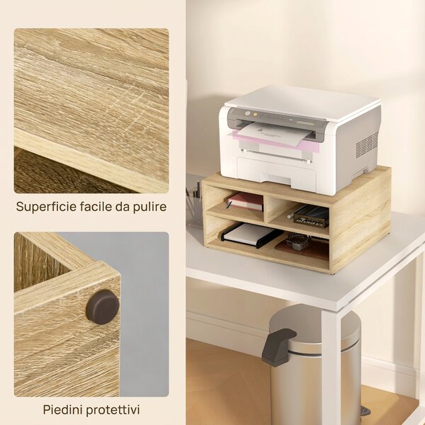 HOMCOM Mobile Porta Stampante da Ufficio con 3 Ripiani Aperti a 2 Livelli, 47x40x22.5 cm, Rovere | Aosom Italy