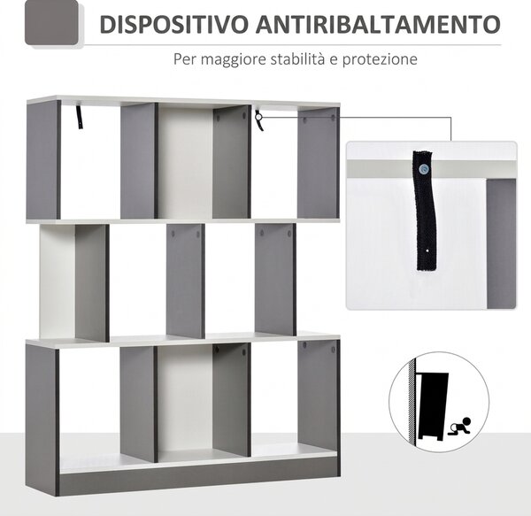 HOMCOM Mobile Libreria a 8 Ripiani per Soggiorno e Camera da Letto, in Legno, 100x24x124 cm, Grigio Carbone | Aosom Italy