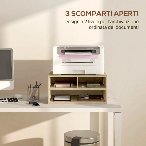 HOMCOM Mobile Porta Stampante da Ufficio con 3 Ripiani Aperti a 2 Livelli, 47x40x22.5 cm, Rovere | Aosom Italy