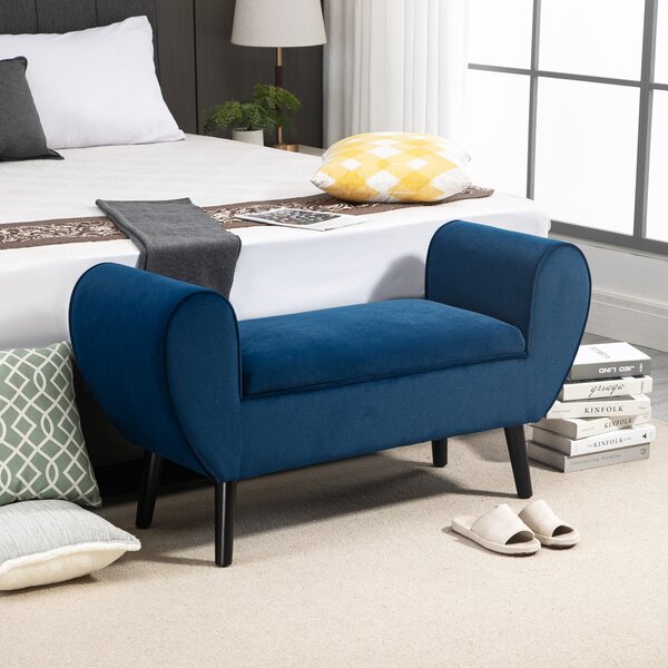 HOMCOM Panca Contenitore Imbottita per Camera da Letto e Ingresso, Panca Fondo Letto in Tessuto Vellutato con Braccioli, 118x42x66cm, Blu|Aosom