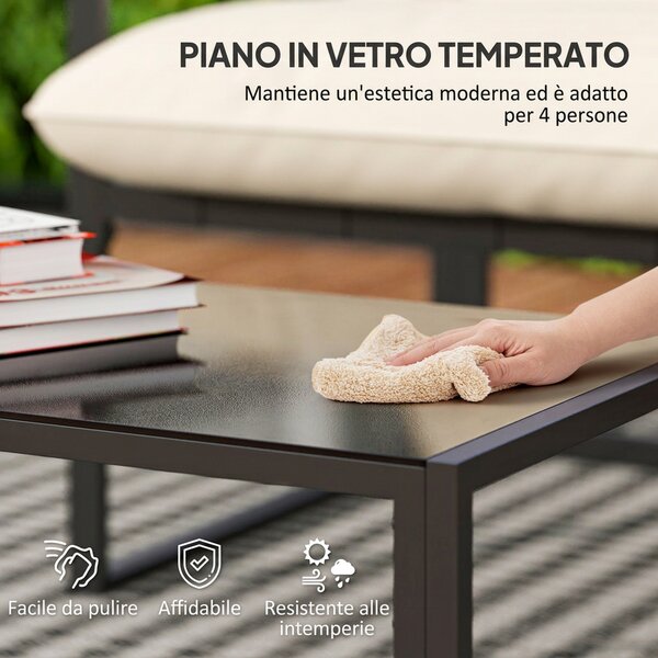 Outsunny Set da Giardino 4 Pezzi con Divanetto, 2 Poltrone e Tavolino, in Acciaio, Poliestere e Cotone PP, Beige e Grigio | Aosom Italy