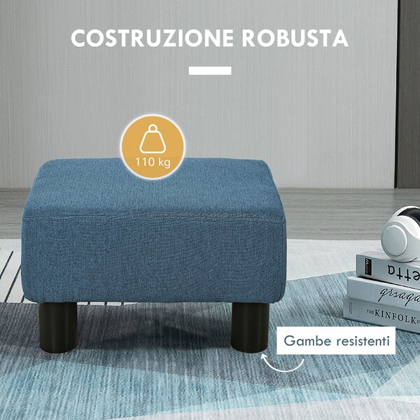 HOMCOM Pouf Poggiapiedi Imbottito e Rettangolare in Poliestere e Plastica, 40x30x24 cm, Blu Scuro