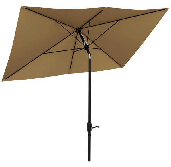 Outsunny Ombrellone da Giardino Rettangolare 3x2 m con Apertura a Manovella e Inclinabile, Caffè|Aosom