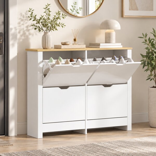 HOMCOM Scarpiera Moderna per 16 Paia Max con 4 Cassetti Regolabili e Rimovibili, in Legno, 105x26x80 cm, Bianco | Aosom Italy