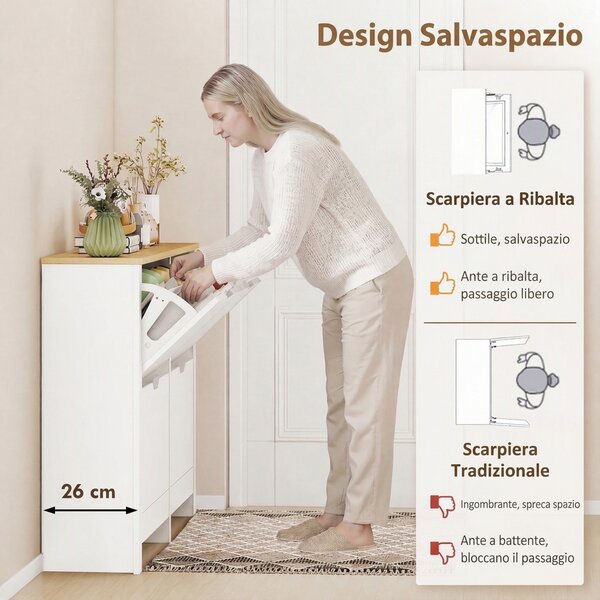 HOMCOM Scarpiera Moderna per 16 Paia Max con 4 Cassetti Regolabili e Rimovibili, in Legno, 105x26x80 cm, Bianco | Aosom Italy