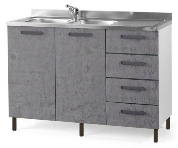 Mobile Sottolavello con cassettiera 120 cm cemento destro