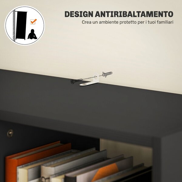 HOMCOM Libreria Moderna in Legno con Cassetto Centrale e Kit Antiribaltamento, 60x26x158 cm, Nero | Aosom Italy