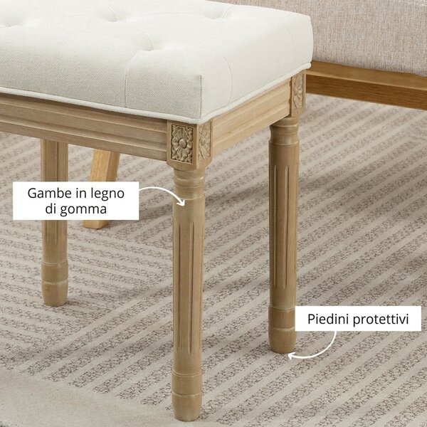 HOMCOM Pouf Poggiapiedi in Tessuto Effetto Lino, 42x32x46.5 cm, Gambe in Legno di Caucciù, Portata Fino a 120 kg, Beige | Aosom Italy