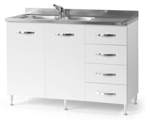 Mobile Sottolavello con cassettiera 120 cm bianco frassinato destro