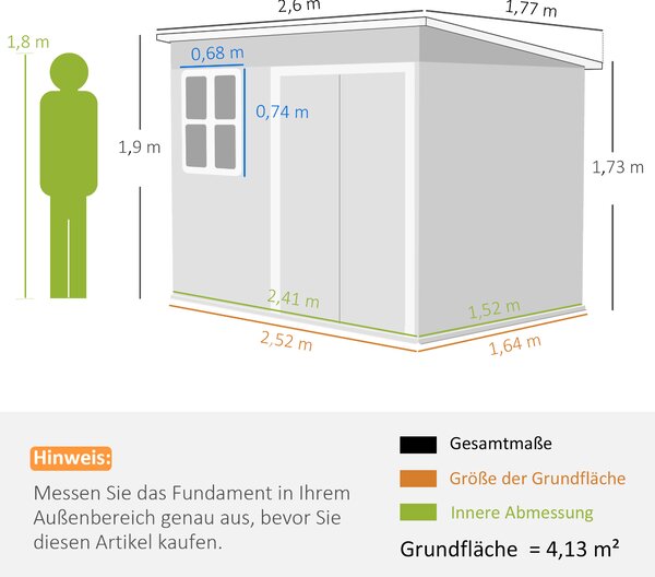 Outsunny Casetta da Giardino 4.13m² in Acciaio Zincato Kit di Fondazione, Tetto Inclinato, Doppia Porta Bloccabile, Prese d'Aria, Finestra, Verde | Aosom Italy