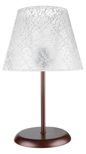 Lampada da tavolo Elva in metallo e paralume tessuto ricamo