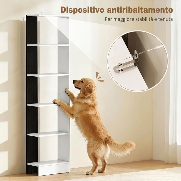 HOMCOM Libreria Moderna Salvaspazio a 5 Ripiani in Legno 45x21x170 cm, Bianco e Nero | Aosom Italy