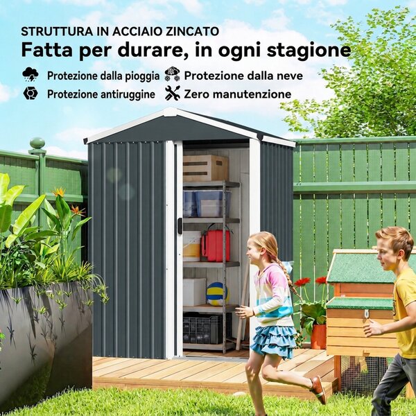 Outsunny Casetta da Giardino in Acciaio e Porta Scorrevole Grigio | Aosom Italy