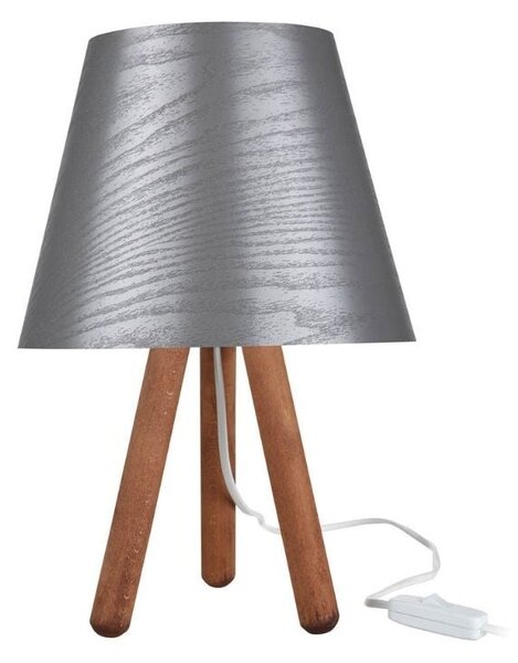 Lampada da tavolo Pino treppiede legno e paralume grigio