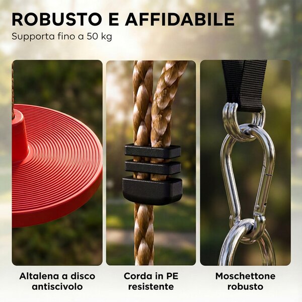AIYAPLAY Corda Arrampicata da Giardino per Bambini con Pedane e Seduta a Disco, in HDPE e PE, Rosso | Aosom Italy