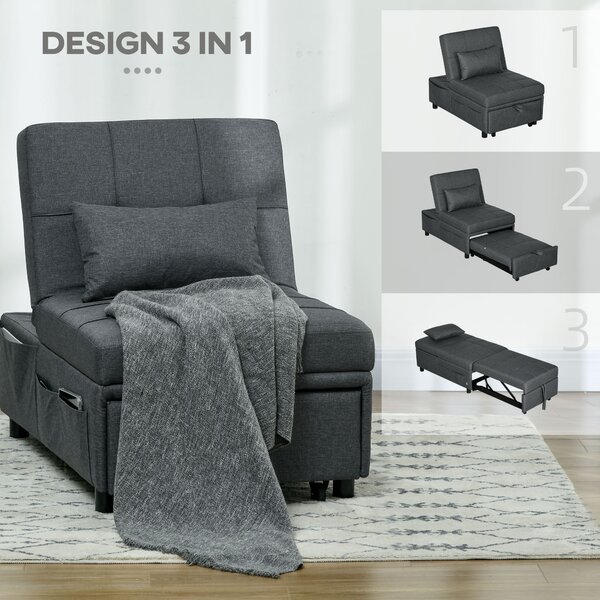 HOMCOM Poltrona Letto Singolo Poltroncina Reclinabile 4-in-1, Grigio | Aosom Italy