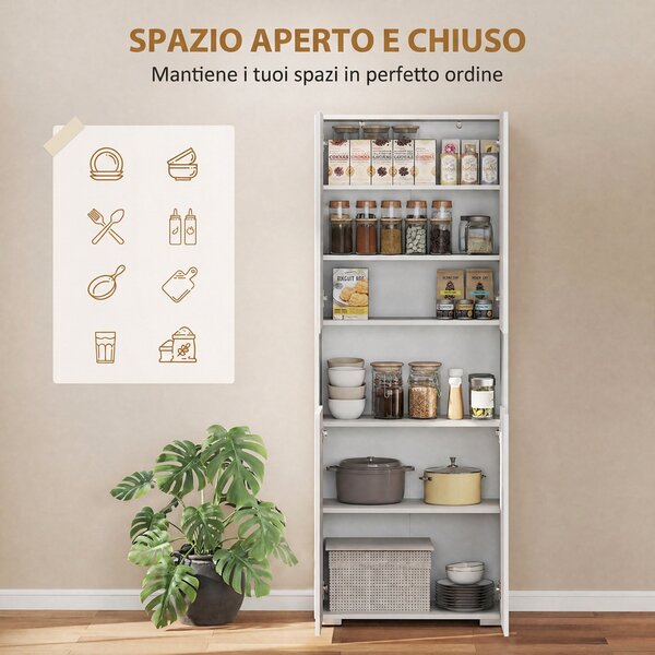HOMCOM Credenza Cucina Alta 180cm, Mobile Dispensa con Ante Soft-Close, Ripiano Aperto, 2 Armadietti, Ripiani Regolabili, Mobile Cucina Moderno per Sala da Pranzo Soggiorno, Bianco Lucido | Aosom Italy