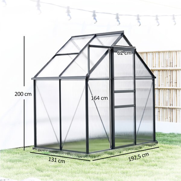 Outsunny Serra in Policarbonato e Alluminio con Porta a Battente e Finestra a Tetto, 192.5x131x200 cm, Grigio | Aosom Italy