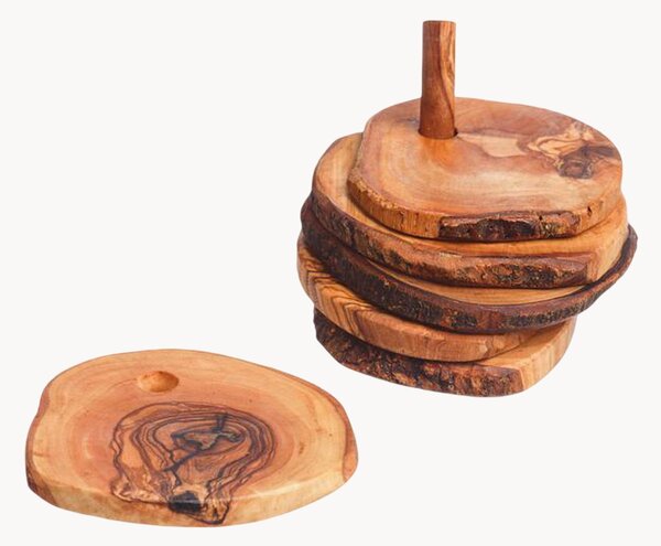 Set sottobicchieri in legno d'olivo con portasottobicchieri Diana 6 pz