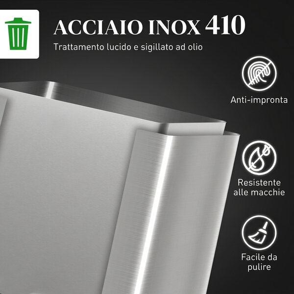 HOMCOM Pattumiera Differenziata 2 Scomparti 20+14L con Secchi Interni Rimovibili, in Acciaio Inox e PP, Argento | Aosom Italy