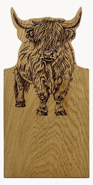 Tagliere in legno di quercia con cornice Highland Cow