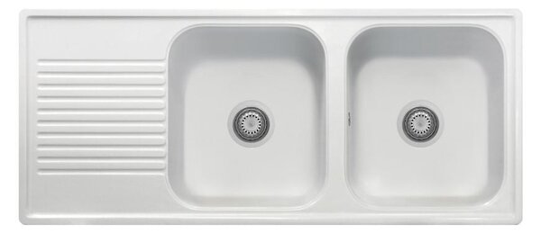 Lavello 116x50 cm 2 vasche gocciolatoio bianco Samet