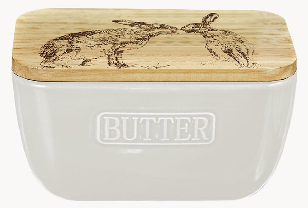 Burriera in ceramica con coperchio in legno di quercia Kissing Hare