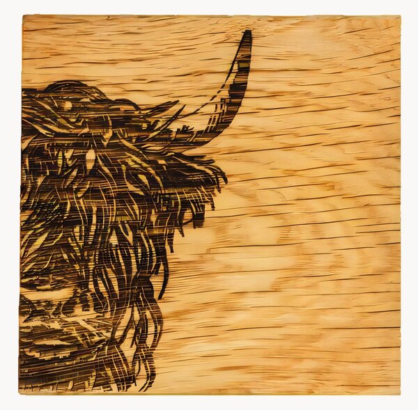 Set di 2 sottobicchieri in legno di quercia Highland Cow