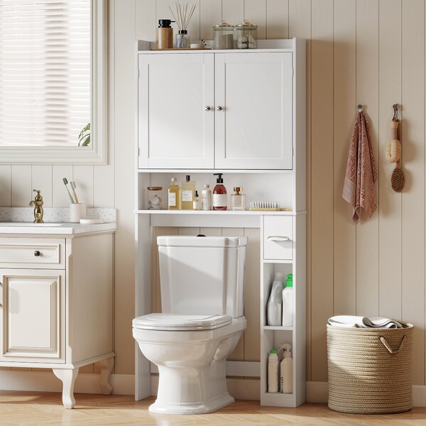 HOMCOM Mobile Sopra WC con Armadietto a 2 Ante e Ripiani Aperti, 80x19.5x170 cm, per Bagno e Lavanderia, Bianco | Aosom Italy