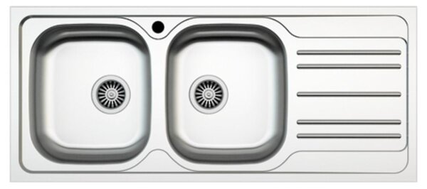 Lavello incasso cucina acciaio 116x50 cm due vasche e gocciolatoio destro