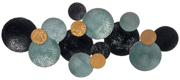 HOMCOM Decorazione Murale Cerchi 3D in Metallo, Wall Art con Rivestimento in Rilievo, 121x53cm, Blu, Nero e Oro | Aosom Italy
