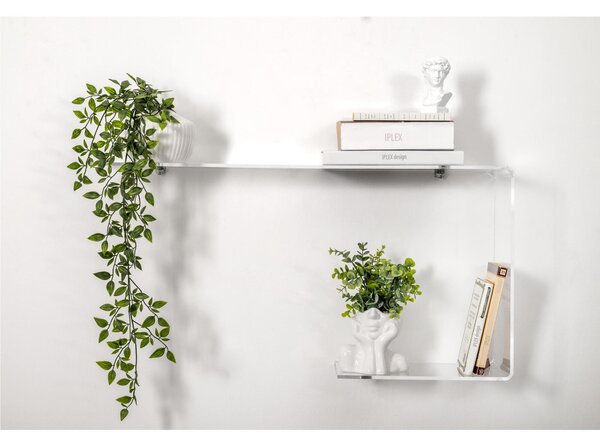 Mensola da muro in plexiglass da 6 mm J RIGHT Dimensioni 80x17,5xh 40 cm peso 1,9 kg Portata max 4 Kg completa di supporti in alluminio reggi mensola trasparente