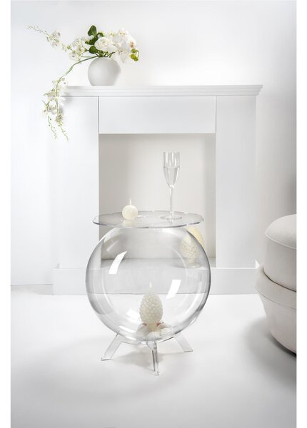 Tavolino, comodino contenitore. In plexiglass con ripiano in PMMA, BOOLINO Dimensioni 40x40x h 46 cm, Corpo Trasparente ripiano Trasparente