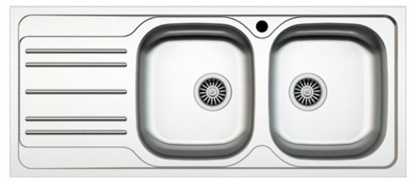 Lavello incasso cucina acciaio 116x50 cm due vasche e gocciolatoio sinistro