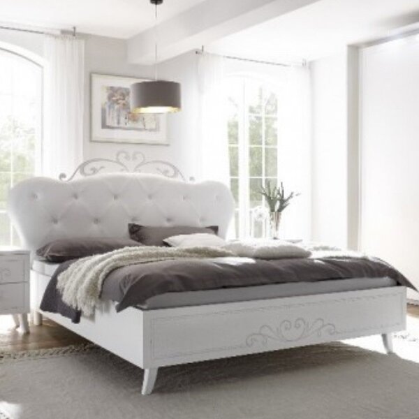 Letto Matrimoniale 192x205x110 cm Pamuk in legno bianco