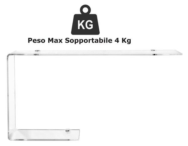 Mensola da muro in plexiglass da 6 mm J LEFT Dimensioni 80x17,5xh 40 cm peso 1,9 kg Portata max 4 Kg completa di supporti in alluminio reggi mensola trasparente
