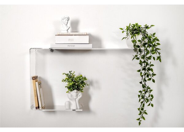 Mensola da muro in plexiglass da 6 mm J LEFT Dimensioni 80x17,5xh 40 cm peso 1,9 kg Portata max 4 Kg completa di supporti in alluminio reggi mensola trasparente