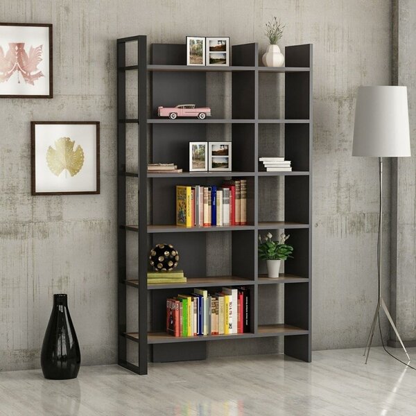 Libreria 94x160 cm Leno antracite ripiani noce