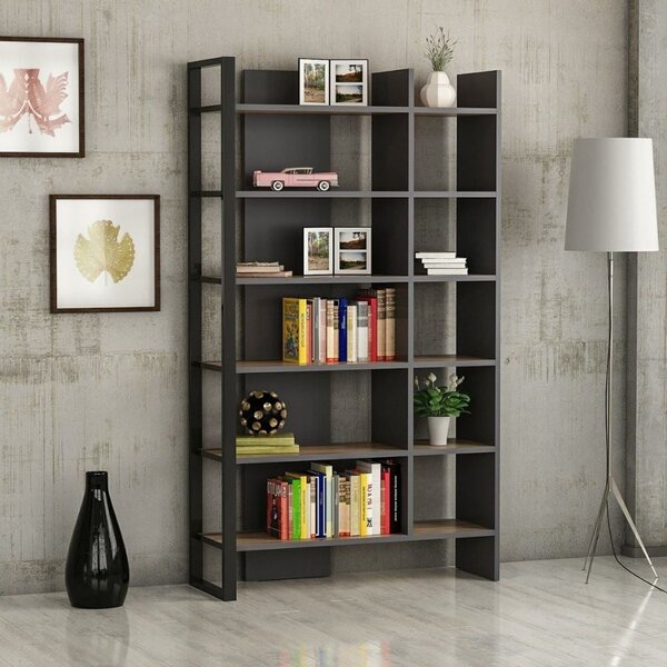Libreria 94x160 cm Leno antracite ripiani noce