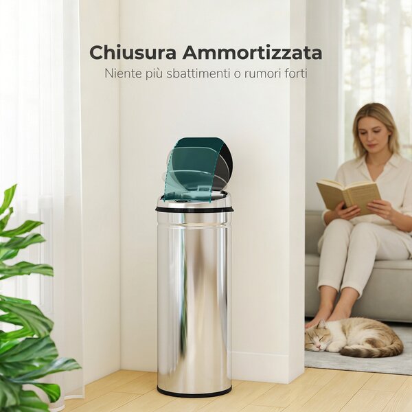 HOMCOM Pattumiera Automatica con Sensore a Infrarossi e Capacità 50L in Acciaio inox e Plastica, Argento | Aosom Italy