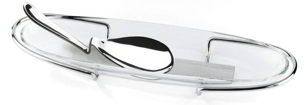 Piatto Ovale UNOMILLE 42x12 cm in vetro ed acciaio il supporto